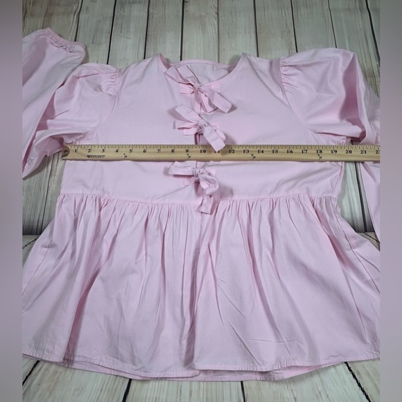 Coquette Girl, Feminine Pink Bow-Accent Long Sleeve Top. Size Small. - Picture 6 of 9